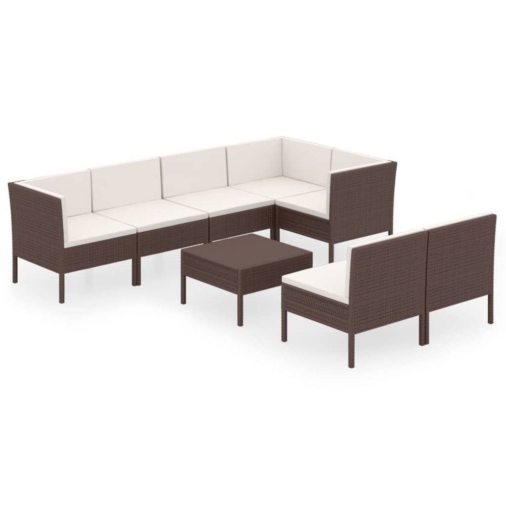 Salon de jardin 8 pcs avec coussins résine tressée marron