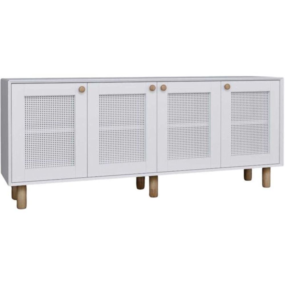 Buffet 4 portes en aggloméré bohemian blanc avec cannage blanc (4 portes)