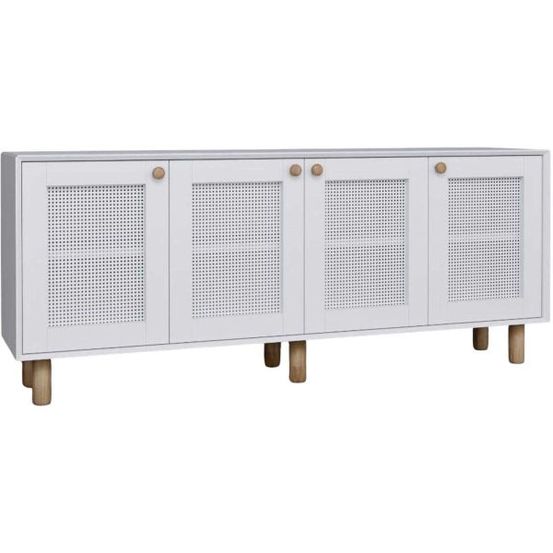 Buffet 4 portes en aggloméré bohemian blanc avec cannage blanc (4 portes)