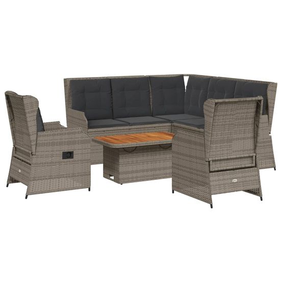 Salon de jardin 6 pcs avec coussins gris résine tressée
