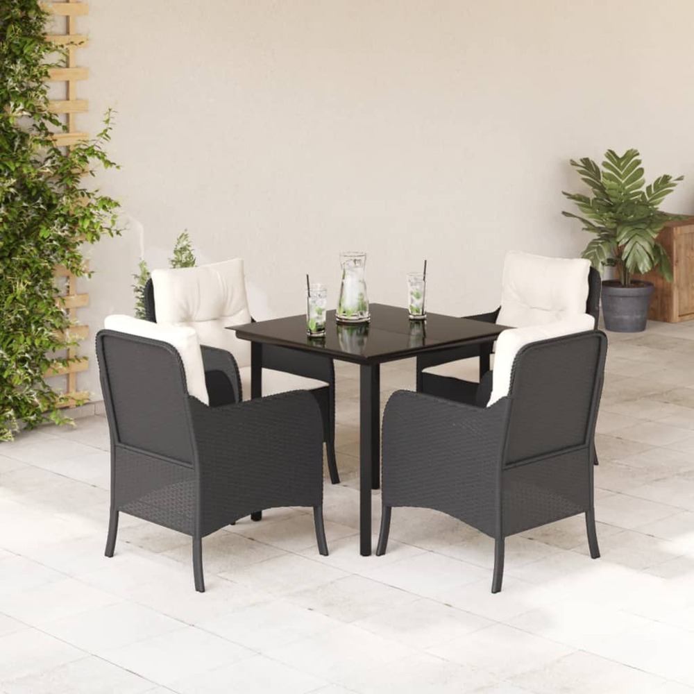 Ensemble à manger de jardin coussins 5pcs noir résine tressée