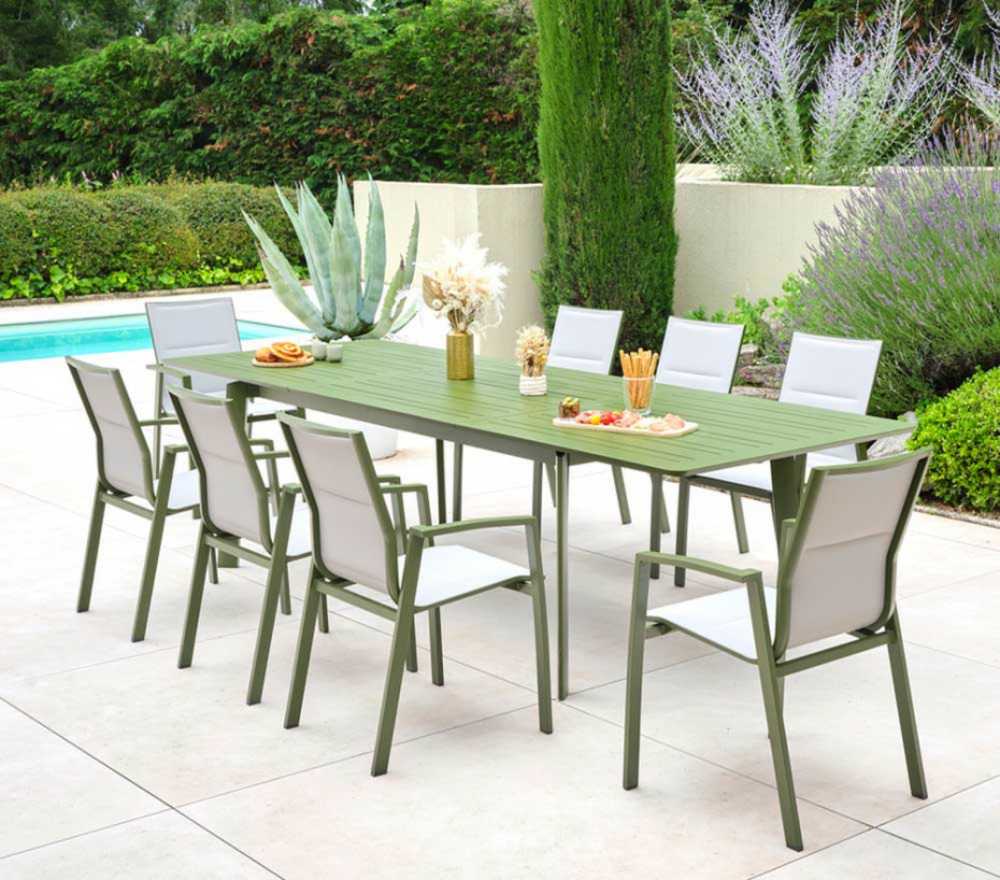 Ensemble table et chaises de jardin - 8 places - vert mélèze - nairobi