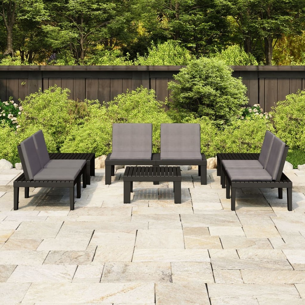 Salon de jardin 6 pcs avec coussins plastique gris