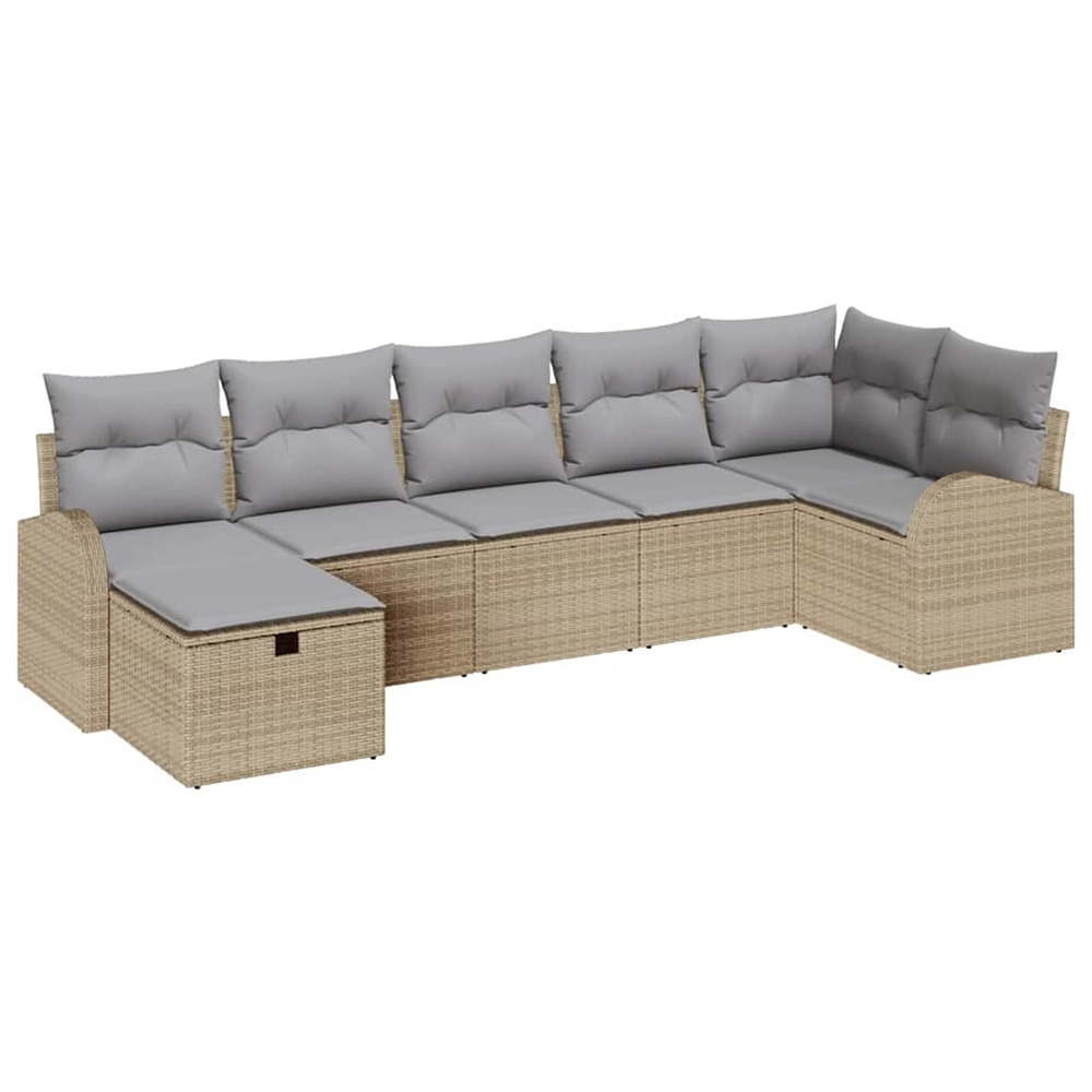 Ensemble de canapé de jardin avec coussin 7 pcs beige polyrotin