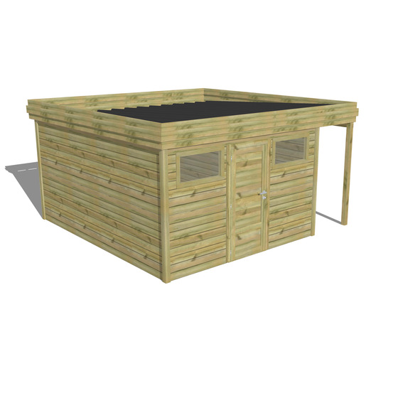 Abri de jardin bois pin traité autoclave 27mm - 4,44x4,34m / 19m2 - bac acier - abri français