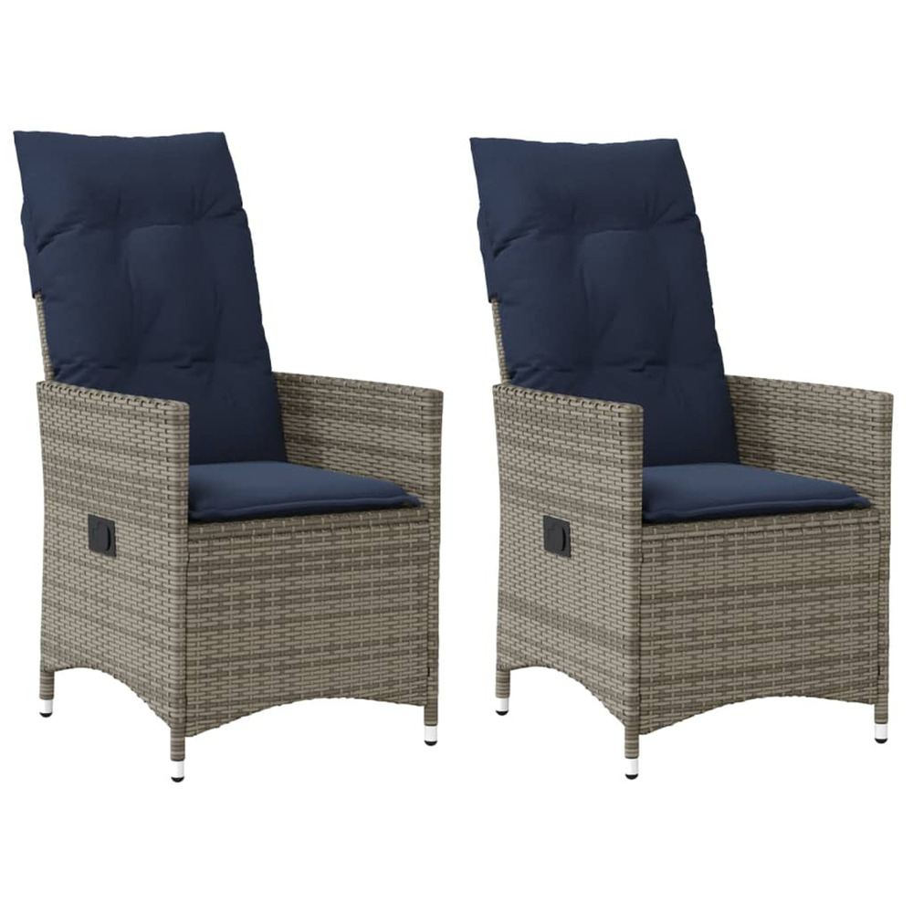 Lot de 2 chaises de jardin inclinables avec coussins en résine tressée grise