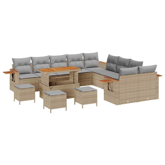 Ensemble de canapé de jardin 14 pcs beige polyrotin