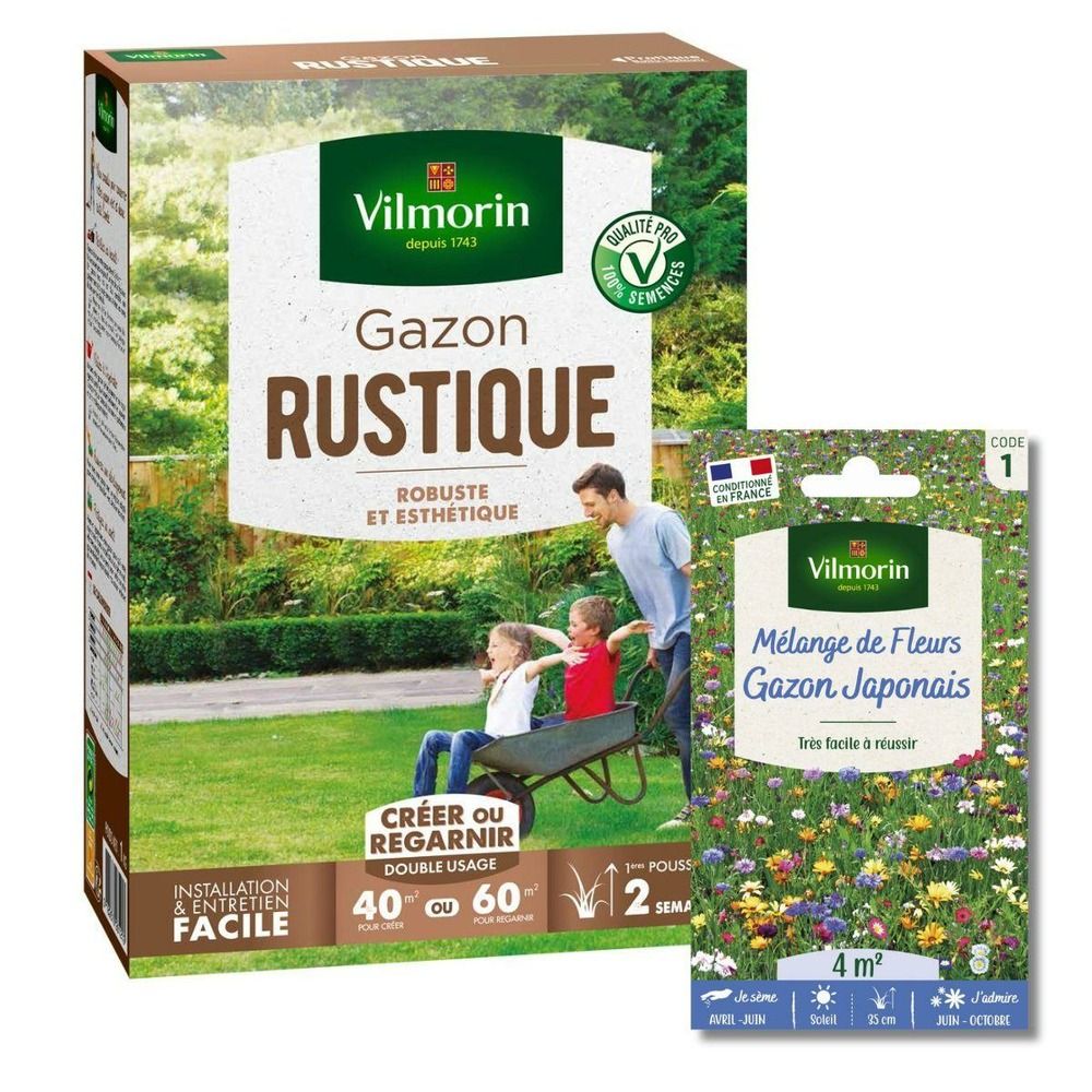 Gazon rustique - 1 kg + gazon japonais - 4 m² - mélange de fleurs