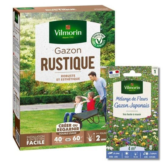 Gazon rustique - 1 kg + gazon japonais - 4 m² - mélange de fleurs