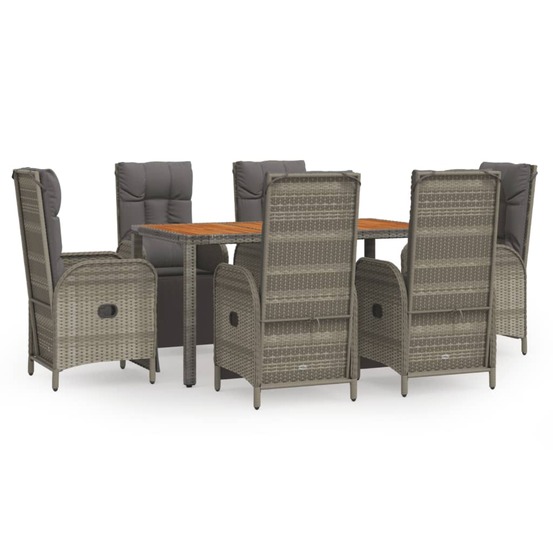 Ensemble à manger jardin et coussins 7 pcs gris rotin