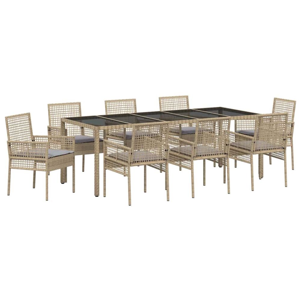 Ensemble de salle à manger pour jardin 9 pc beige polyrotin