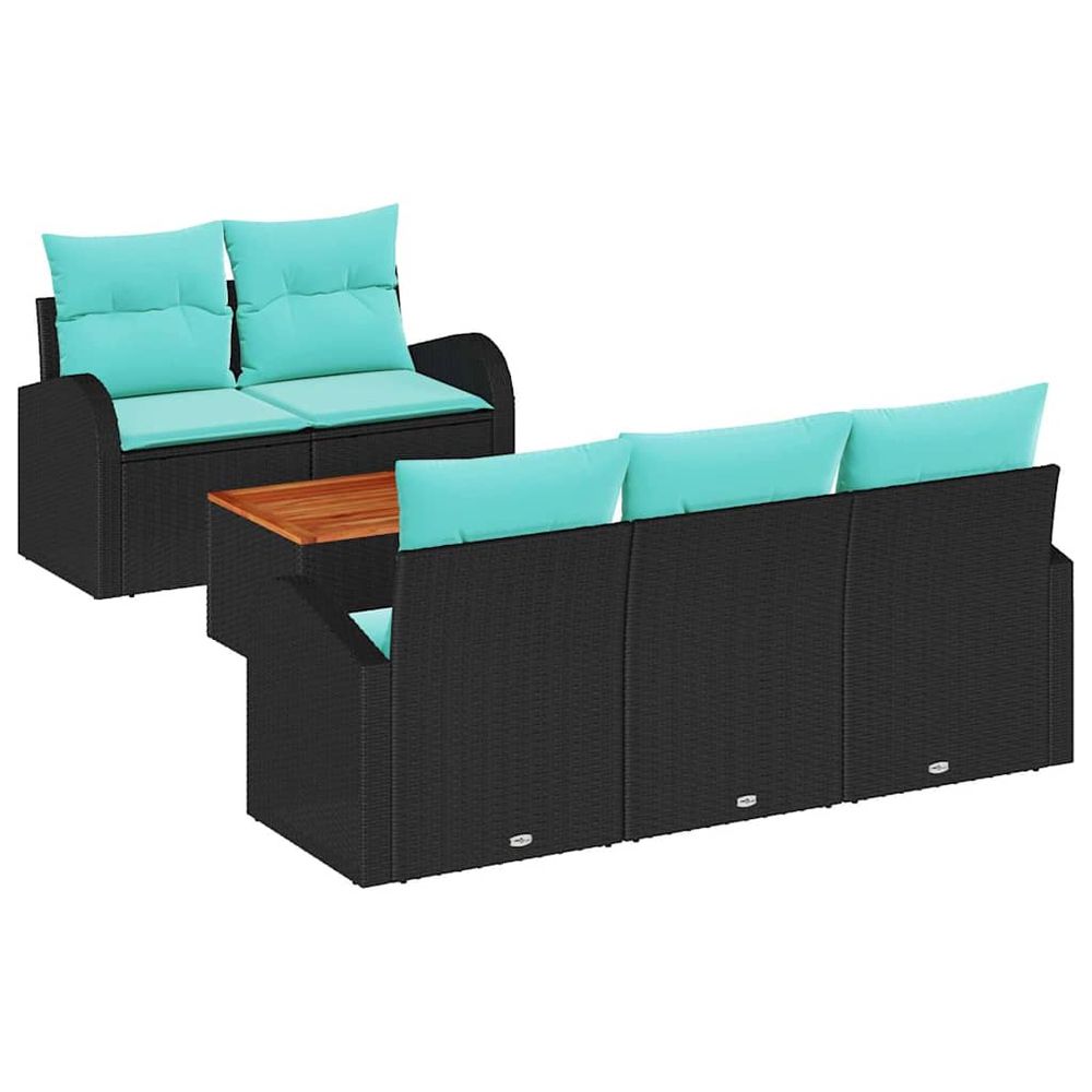 Ensemble de canapé de jardin 6 pc noir et turquoise polyrotin