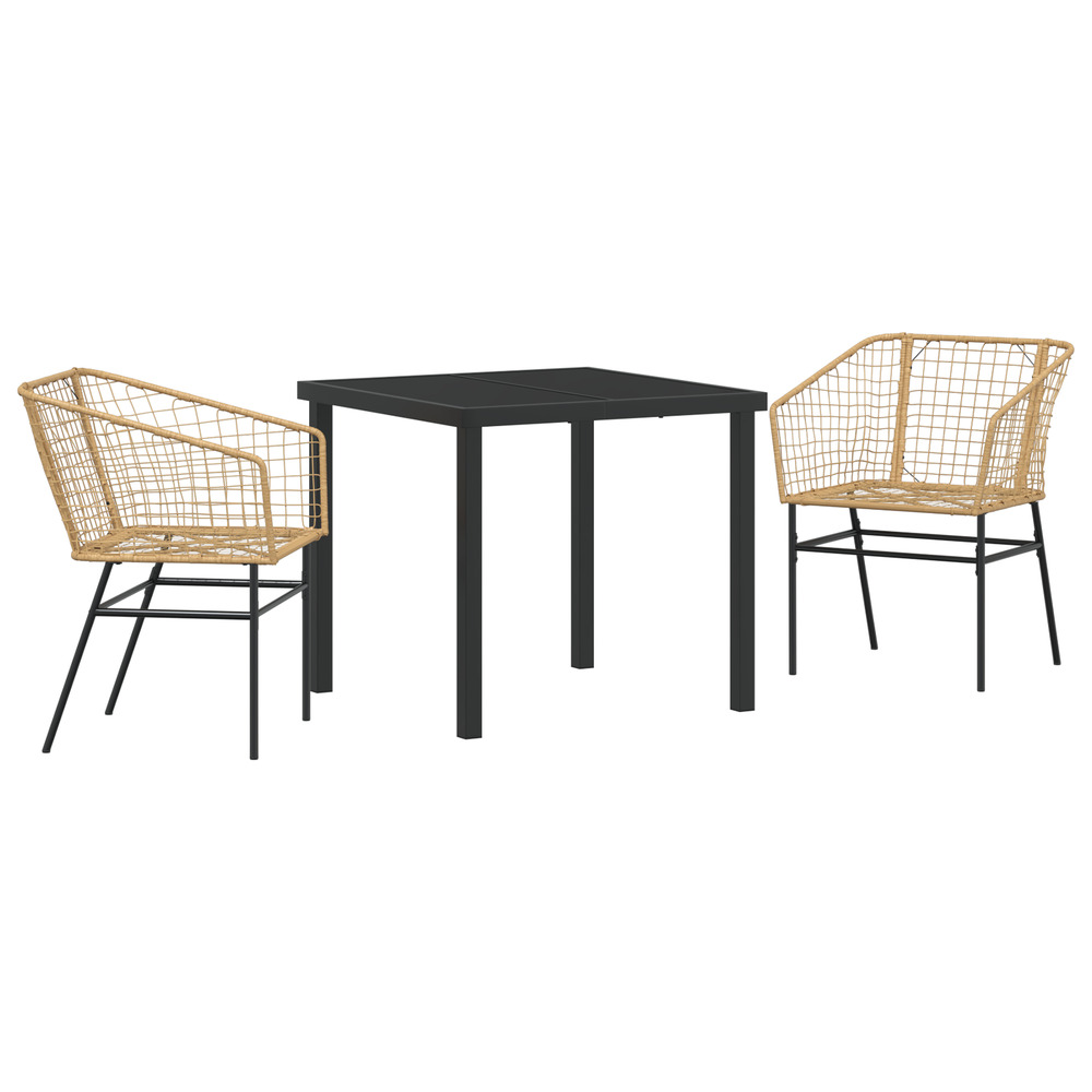 Set de 3 chaises de salle à manger de jardin en poly rattan marron