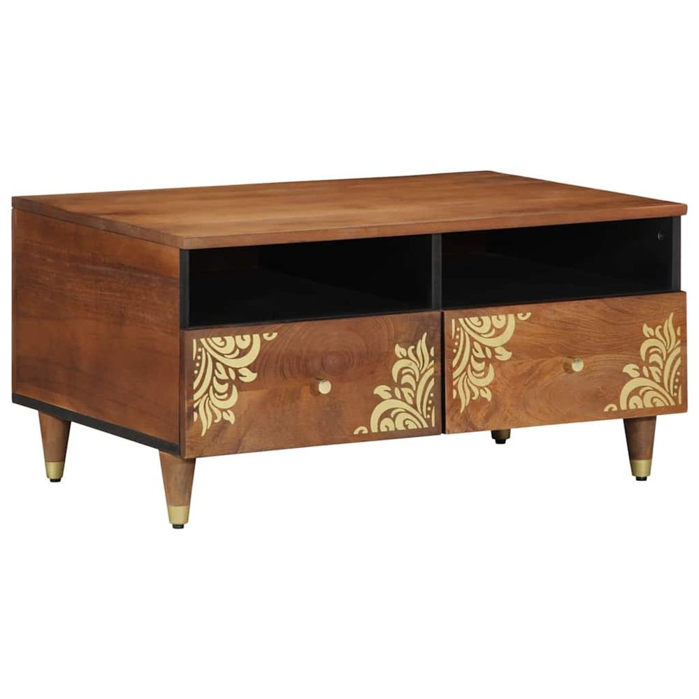 Table basse marron miel 80 x 54 x 40 cm bois de mangue massif