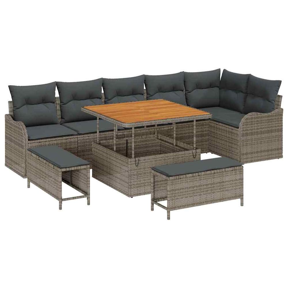 Ensemble de canapé de jardin 9 pc gris polyrotin