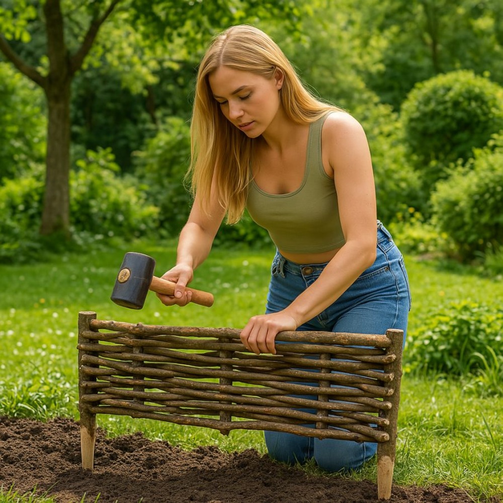 Bordure pour potager - noisetier tressage horizontal - avec piquets - 3 tailles disponibles