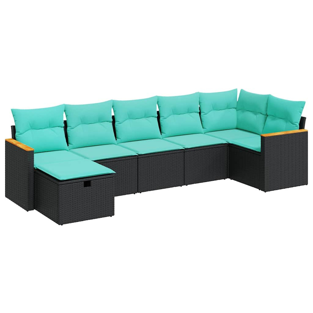 Salon de jardin 7 pcs avec coussins noir résine tressée