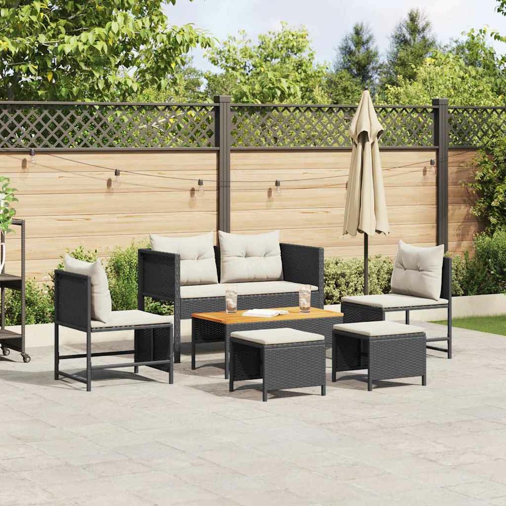 Ensemble de canapé de jardin 6 pcs noir et crème polyrotin