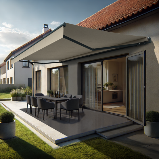 Store banne monobloc alaska (manuelle - écru - gris anthracite - 3,00 x 2,00m)