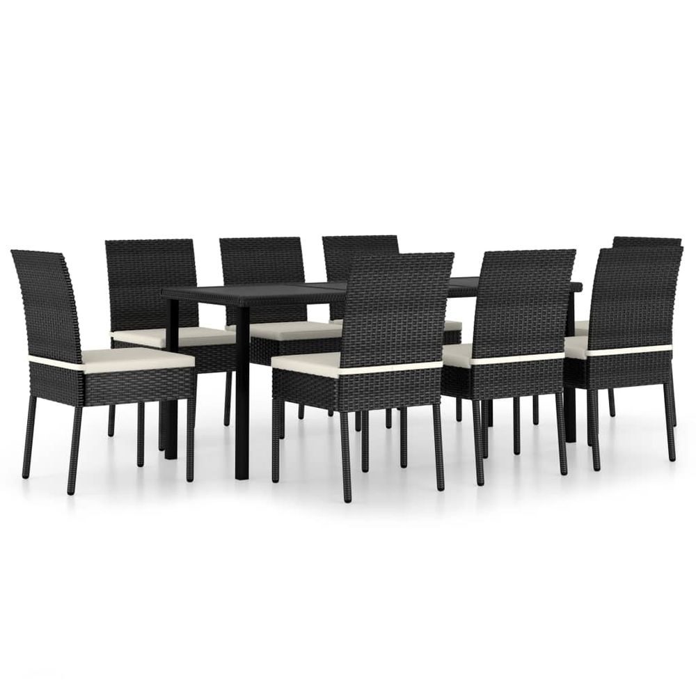 Ensemble à manger de jardin 9 pcs résine tressée noir