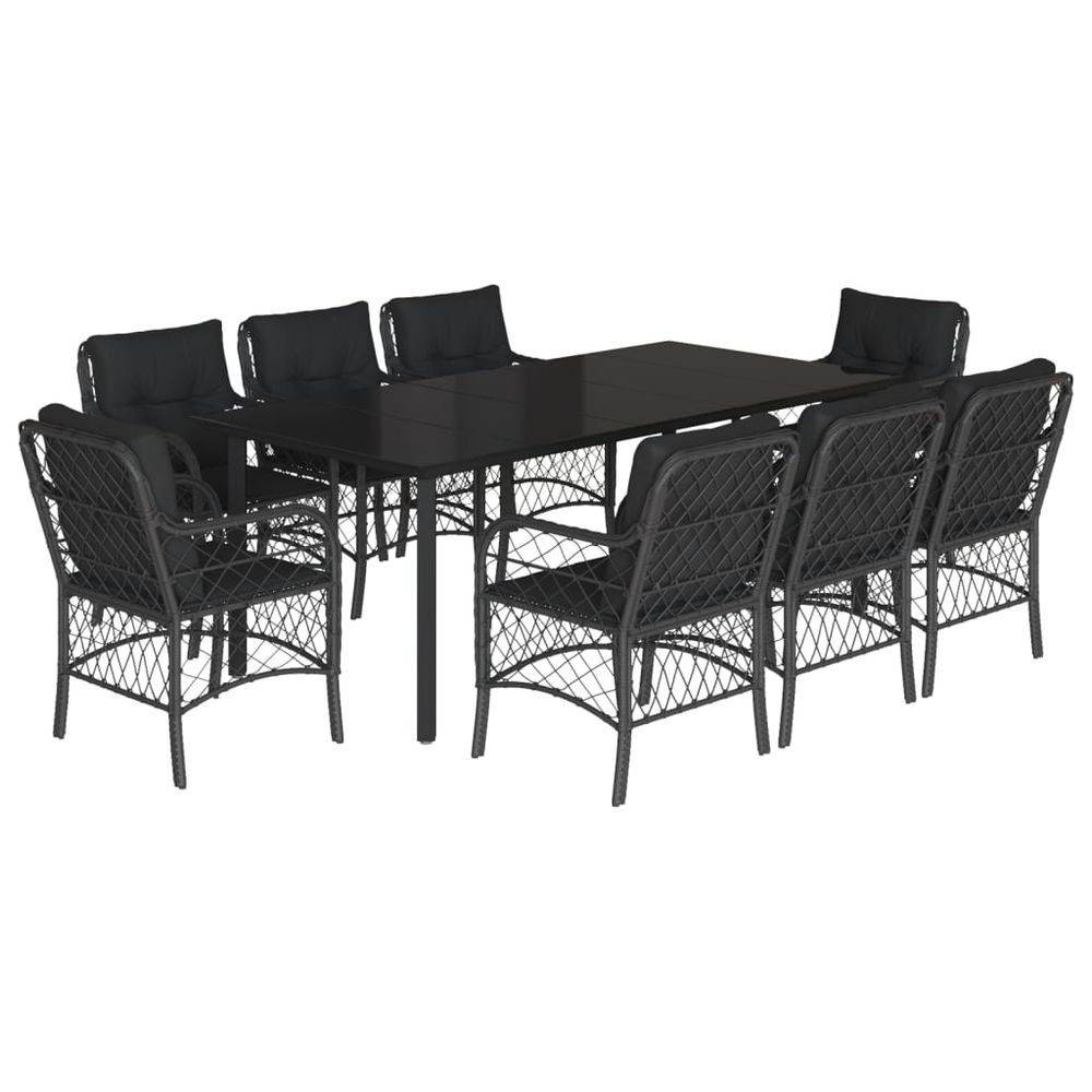 Ensemble à manger de jardin 9pcs coussins noir résine tressée