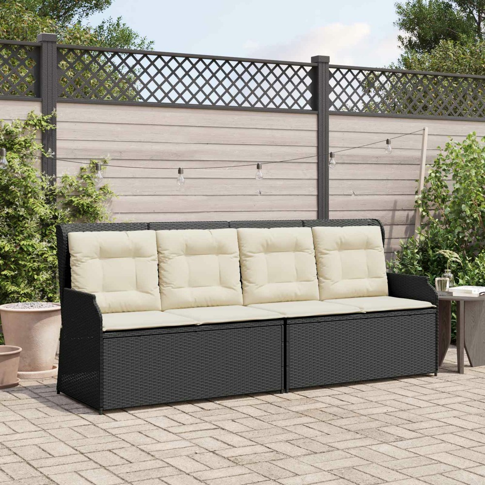Banc de jardin avec coussin noir et blanc crème polyrotin
