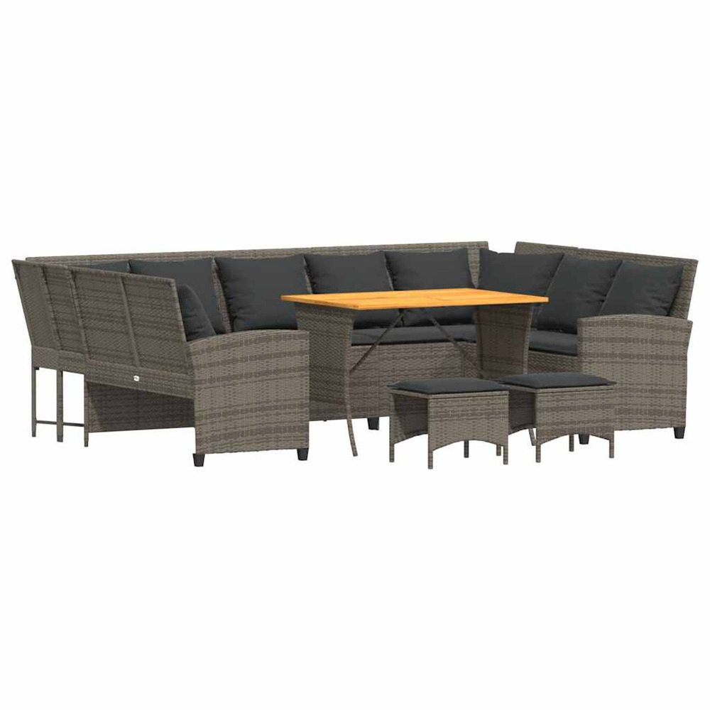 Salon de jardin 4 pcs avec coussins gris résine tressée