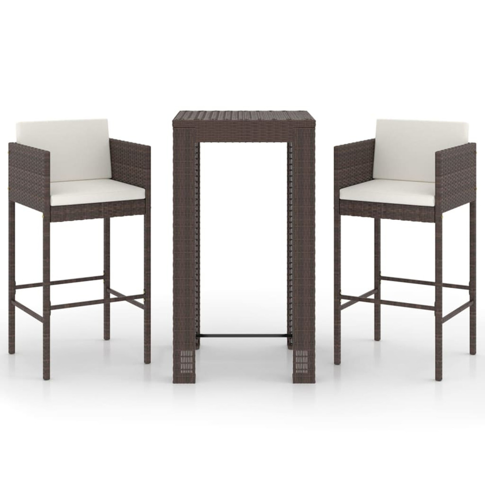 Meubles de bar de jardin 3pcs et coussins résine tressée marron