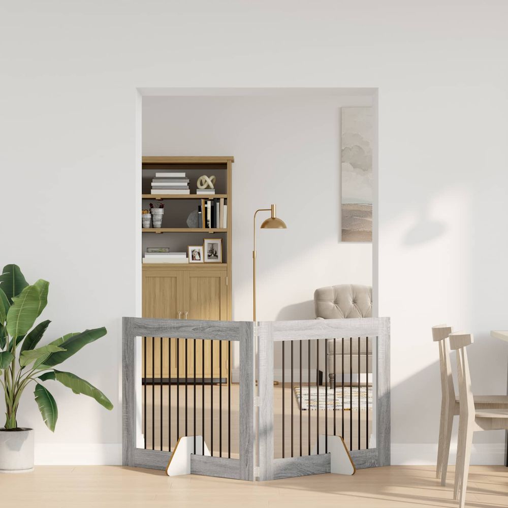 Barrière sécurité chien bois intérieur pliable modulable sonoma gris 200cm