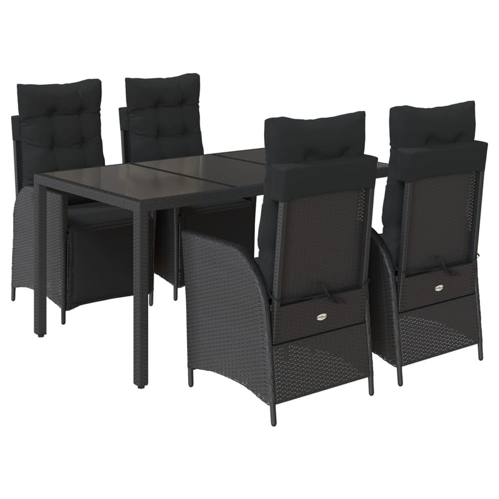 Ensemble à manger de jardin coussins 5pcs noir résine tressée