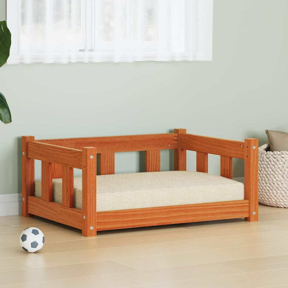 Lit pour chien brun cire 65,5 x 50 x 28 cm pin massif