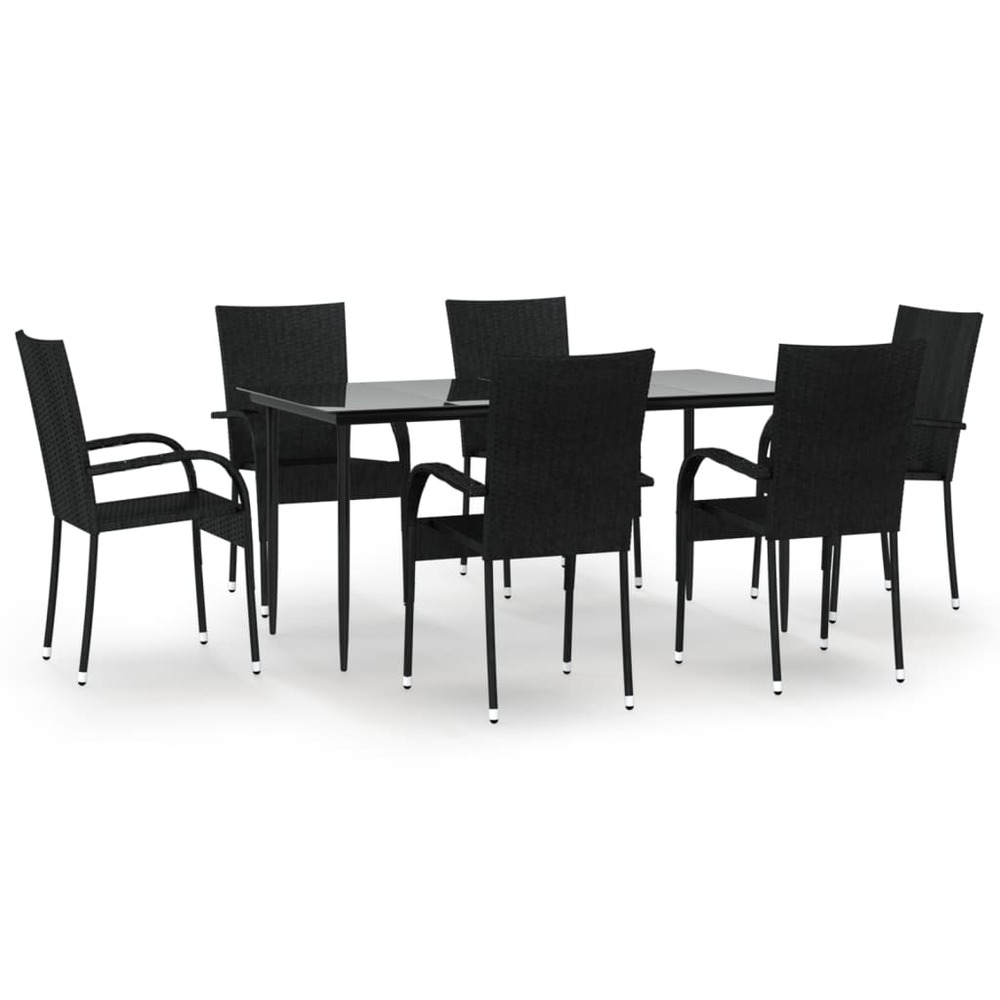 Ensemble à manger de jardin 7 pcs noir résine tressée