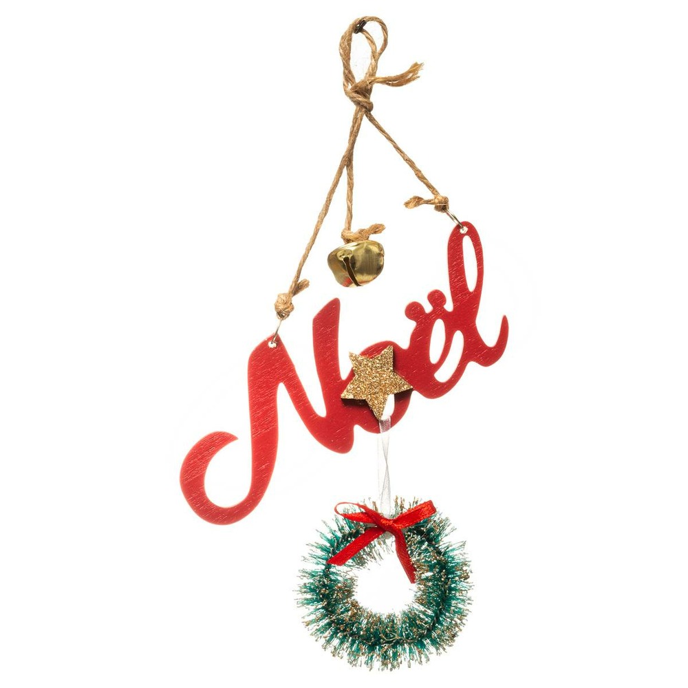 Sujet de noël en cagette bois noël rouge couronne