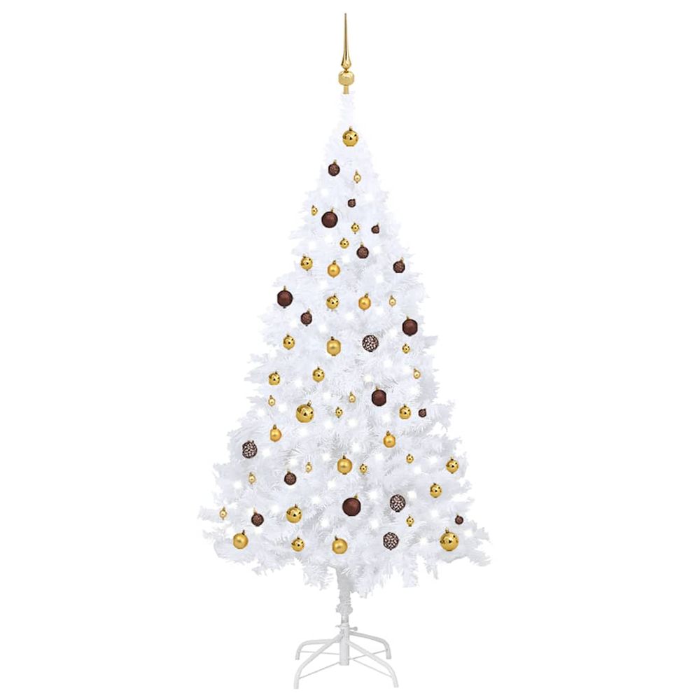 Arbre de noël artificiel pré-éclairé et boules blanc 210 cm pvc