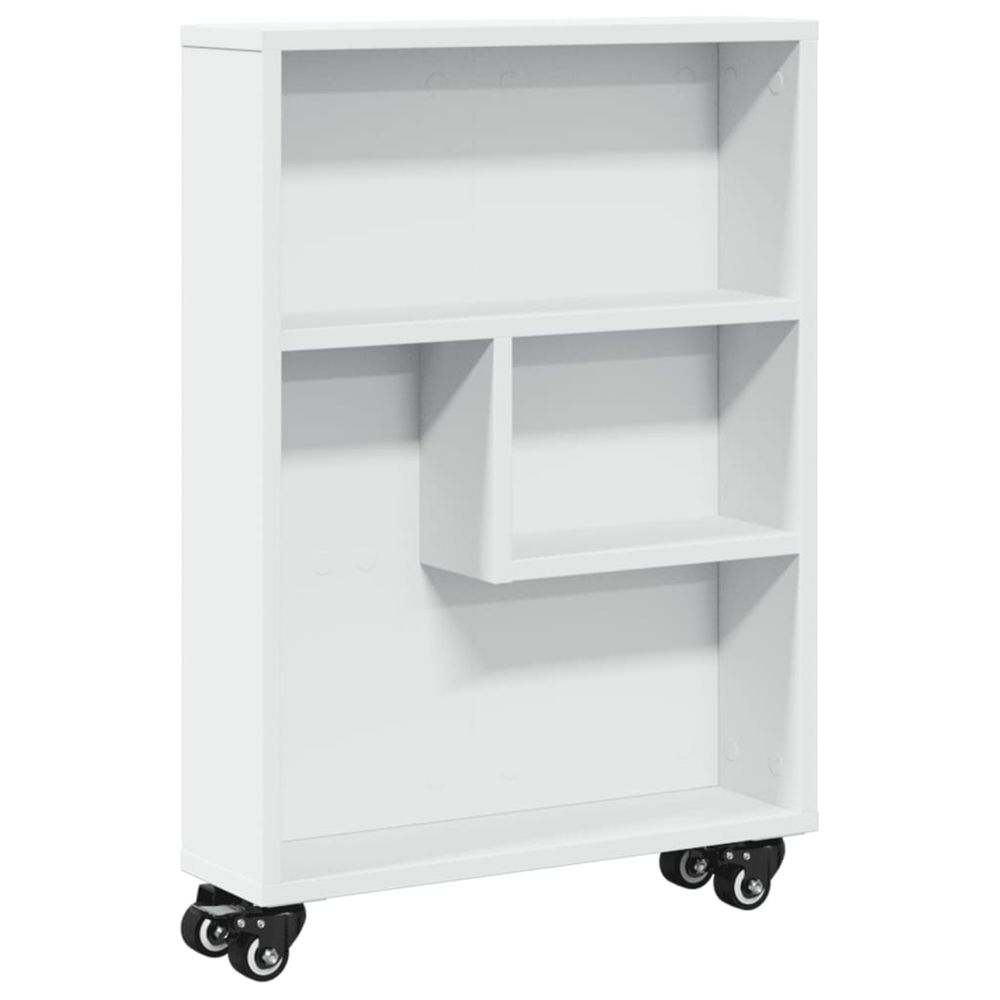 Chariot de rangement étroit blanc 48x13x68 cm bois d'ingénierie
