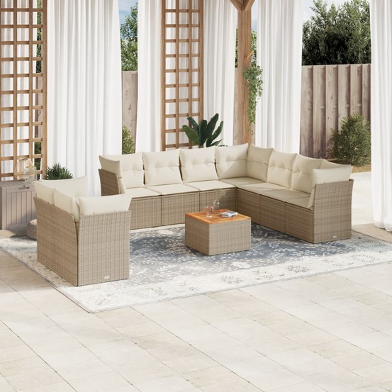 Salon de jardin avec coussins 10 pcs beige résine tressée
