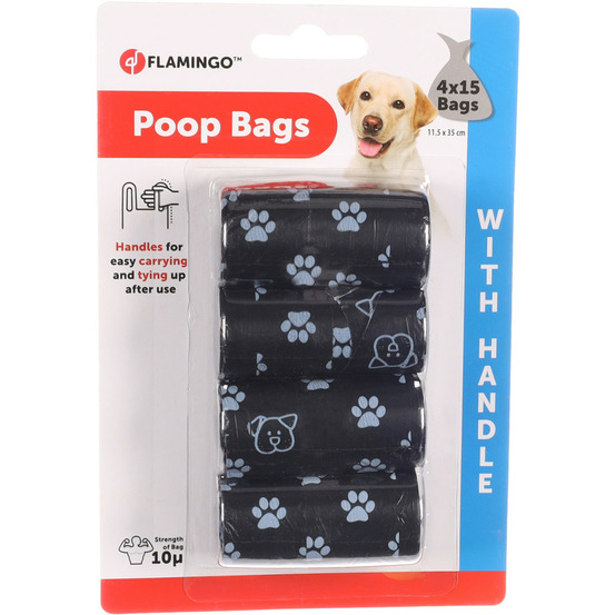 Sacs pour déjections avec poignée, couleur noir 4 x 15 sacs