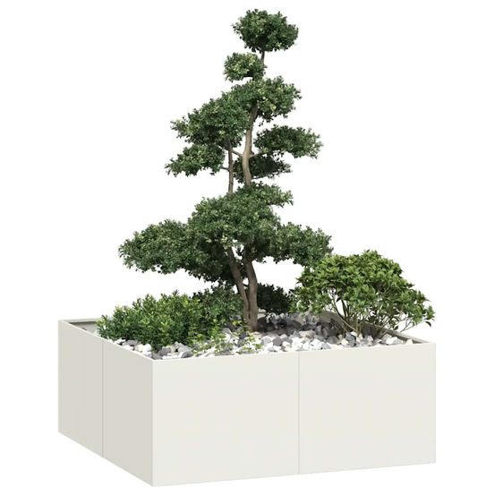 Grand carré de potager surélevé acier blanc 100x100x40 cm