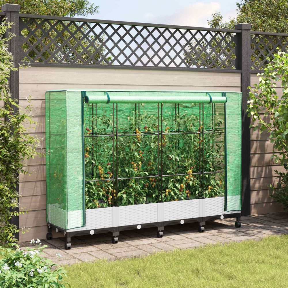 Lot 4 jardinières avec serre pp jardin protection hivernage 160cm blanc
