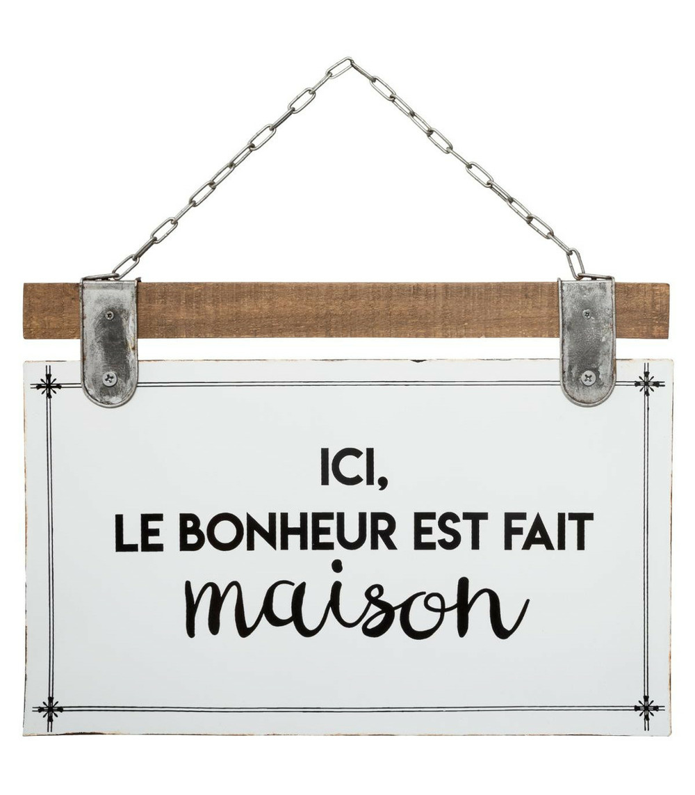 Plaque décorative en bois et métal avec citation 35 x 25 cm