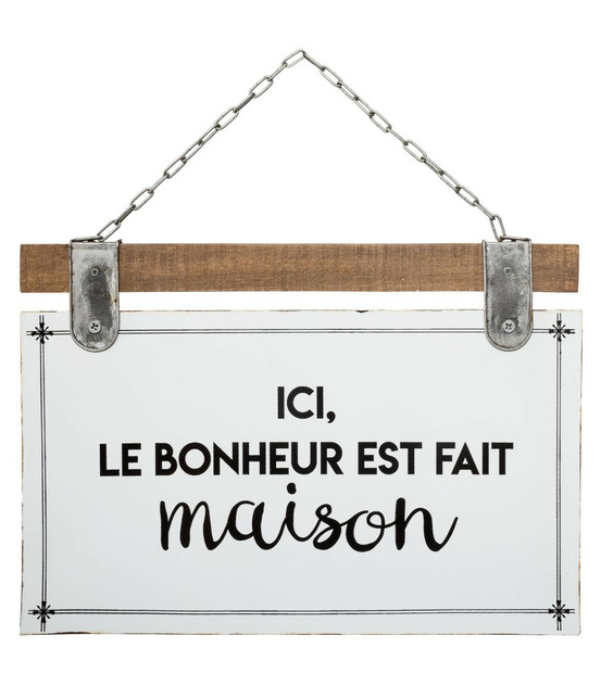 Plaque décorative en bois et métal avec citation 35 x 25 cm