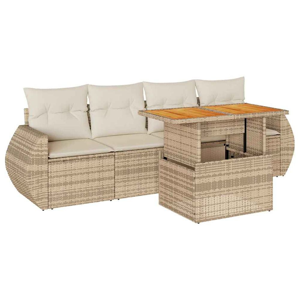 Salon de jardin avec coussins 5 pcs beige résine tressée