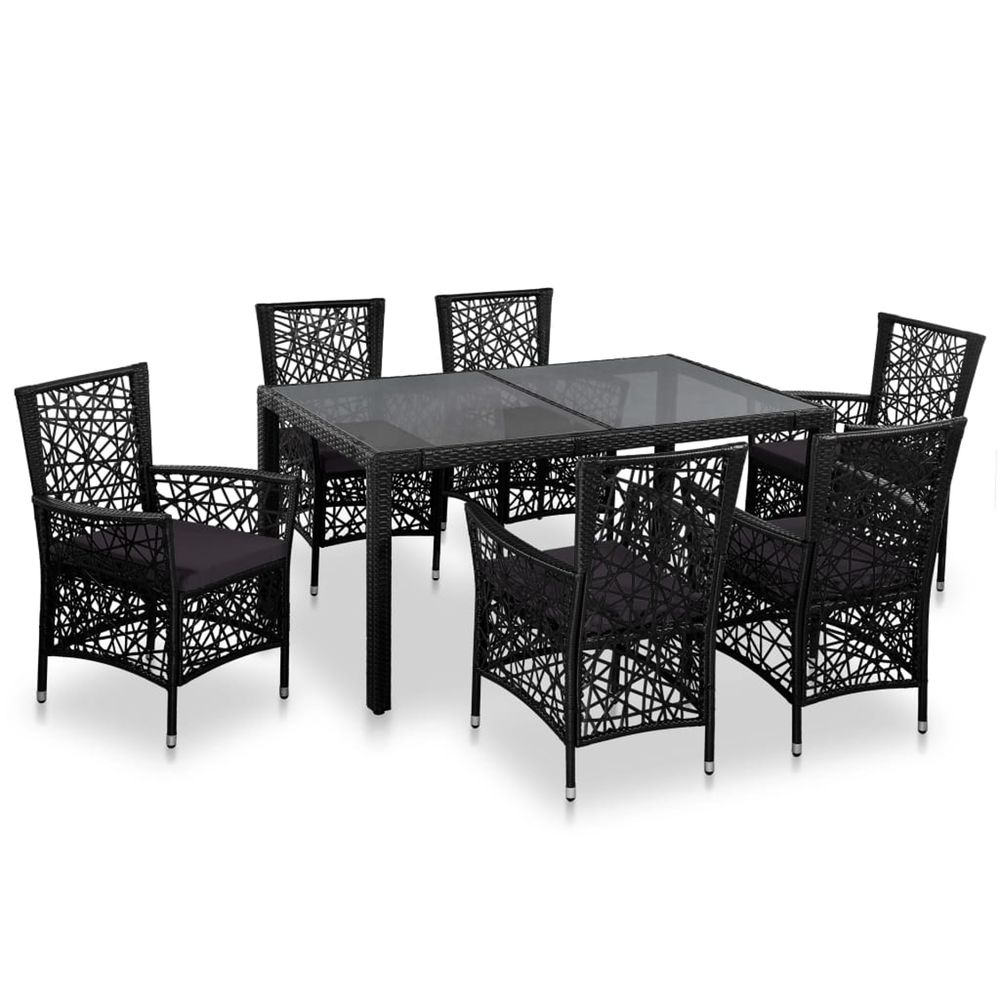 Ensemble à manger d'extérieur 7 pcs résine tressée noir