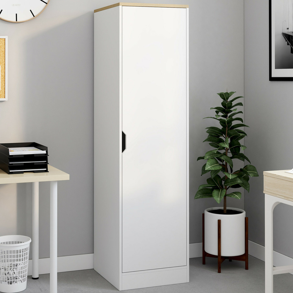 Armoire de rangement nouk 1 porte avec étagères blanc et bois