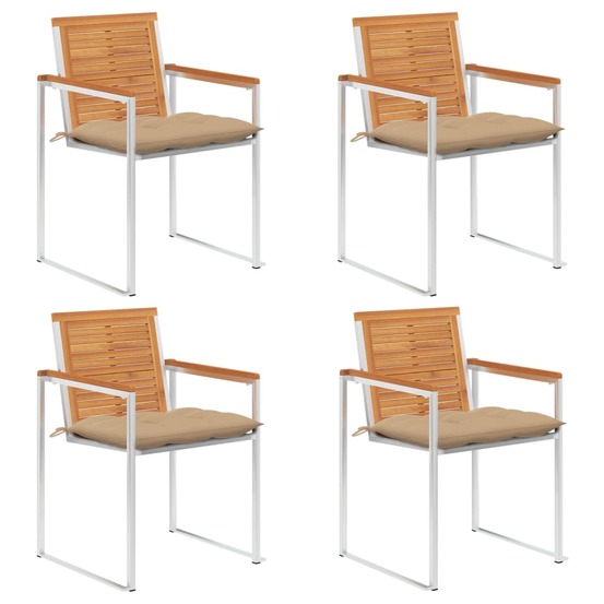 Chaises de jardin lot de 4 avec coussins bois d'acacia massif
