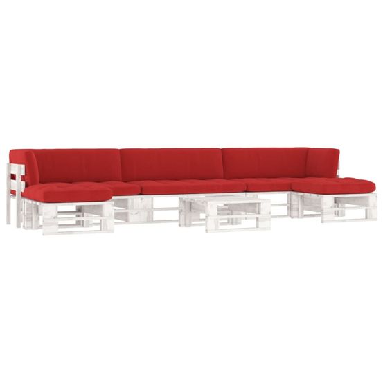 Salon de jardin palette 6 pcs et coussins pin imprégné de blanc
