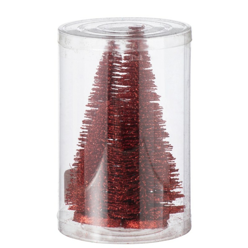 Boite de 4 sapins de noël artificiel en plastique rouge h.9 à 15 cm h15