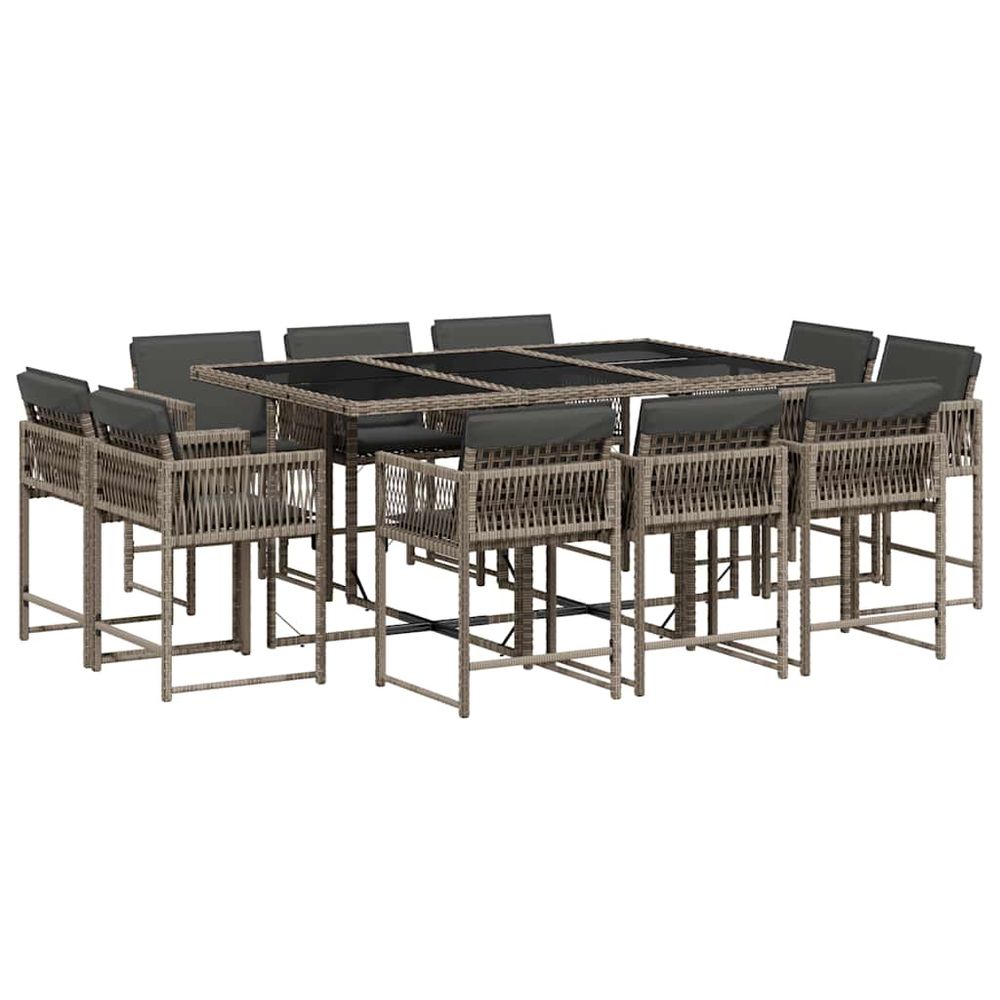 Ensemble à manger de jardin 11pcs avec coussins gris poly rotin