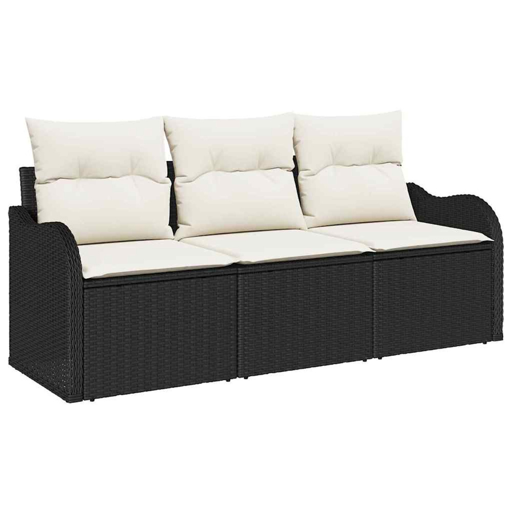 Ensemble de canapé de jardin avec coussin 3 pcs noir polyrotin