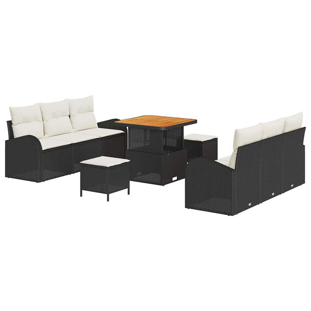 Ensemble de canapé de jardin avec coussin 9 pcs noir et crème